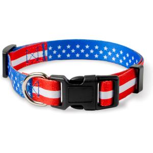 Native Pup American Flag Dog Collar- Red White and Blue- Patriotic Collars for 4th of July, USA- Adjustable Small, Medium, Large Breed Dogs (Large, Flag I)