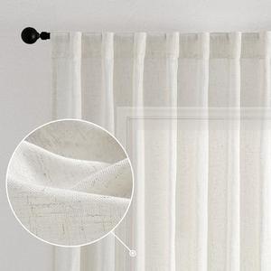 Novecozy White Linen Curtains 45 Inch Long 2 Panels Set for Bedroom Kitchen, Backtab Rod Pocket Farmhouse Boho Linen Textured Light Filtering Semi Sheer Short Small Window Drapes, Cream Ivory