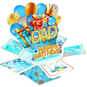 3 x Asmallgf Dad Birthday Card GiftsFunny 3D Pop up Birthday Card for Dad from Daughter SonExplosion Box Greeting Card with Cake, Balloons & Gifts