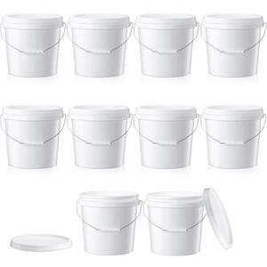 Tioncy 10 Pcs 2 Gallon Plastic Bucket with Lid Heavy Duty 2 Gallon Bucket Pail with Lid Handle for Storage Container Home Household Cleaning (White)