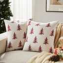 100% Cotton Christmas Pillow Covers Set of 2, 18x18 Inch Burgundy, Winter Tree Print Decorative Xmas Throw Pillow Covers Cushion Case Winter Home Decor for Sofa Bed Living Room