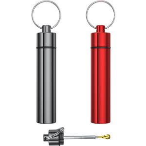 2 Pieces Metal Container with Keyring, Portable Waterproof Aluminum Travel Holder Mini Storage Bottle Case (Grey Red)