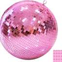 12" Mirror Disco Ball with Hanging Ring, 12 Inch Pink Disco Ball Decor with 20pcs Replacement Mirror for DJ Club, Party, Wedding, Home Decor, Live Stage for Easy Installation, Disco Ball Mirror Ball