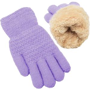 Winter Gloves for Boys Girls - Kids Warm Knit Thermal Cable Knitted Gloves Wool Fleece Lined Mittens for Cold Weather (1 Pair, Purple) 7.2 inches length 4.2 inches width
