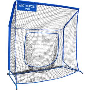 Baseball Softball Net with Blocking System, 7x7ft/6x6ft/10x7ft Practice Cage Net for Batting/Pitching/Fielding, Metal Frame with Elevated Base and Storage Bag for Backyard Outdoor Indoor Training