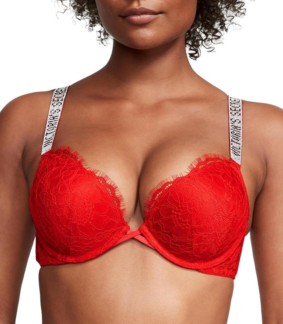 Victoria's Secret Women's Very Sexy Bombshell Adds-2-Cups Push Up Bra, Bras for Women (32A-38DDD) (36D, Lipstick Red Lace)