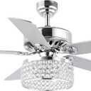 JONATHAN Y 52" Chrome 3-Light Crystal and Metal Drum LED Ceiling Fan with Remote, Modern Glam 5-Blade Indoor Fixture, Clear Crystal Prism Shade, LED Bulbs Included JYL9709A