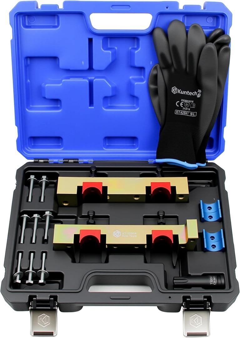 Kuntech Engine Timing Tool Kit Compatible with Mercedes Benz M133 M270 M274, 15PCS Camshaft Locking Alignment Timing Tools Set with Carrying Case & Gloves
