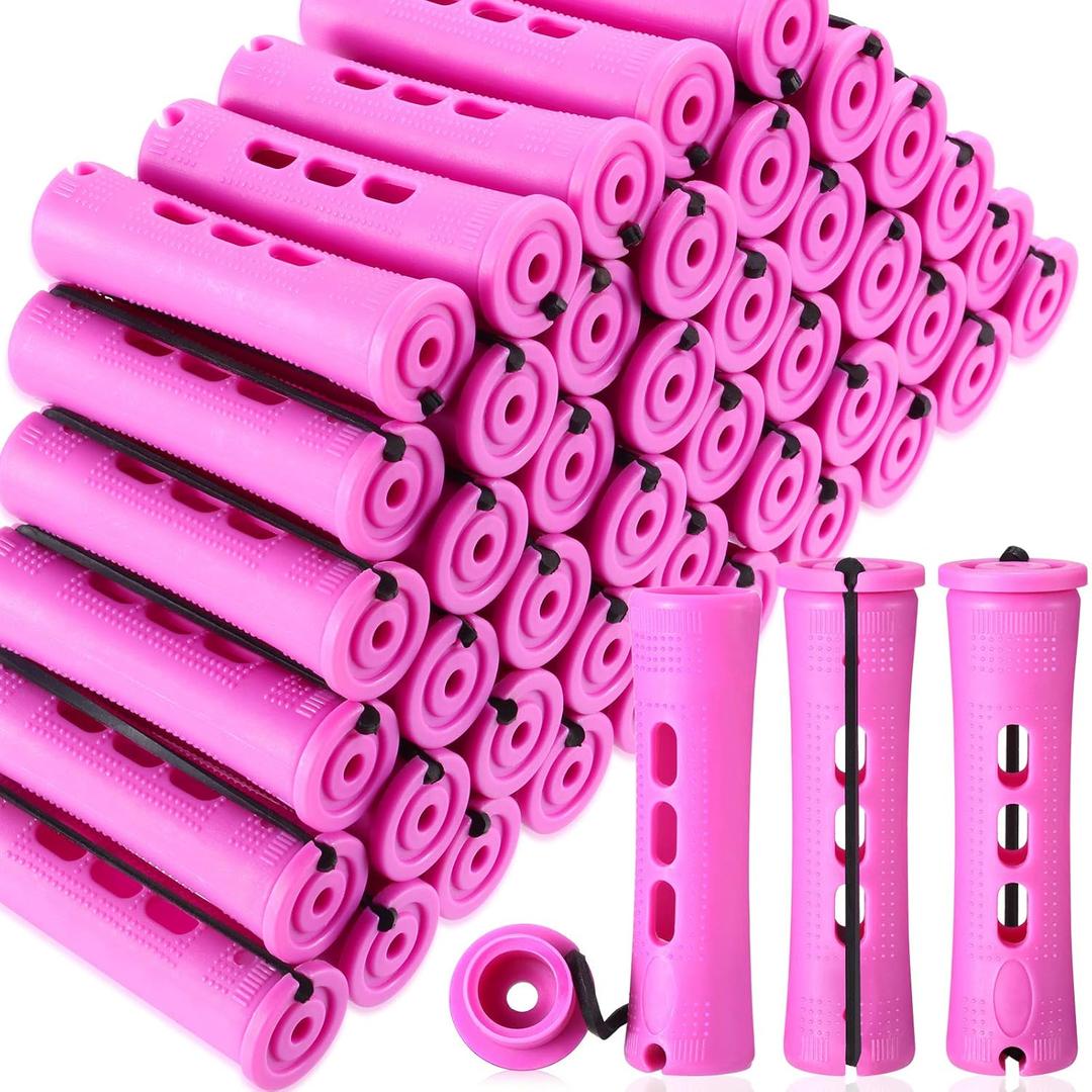 WILLBOND 60 Pcs Short Perm Rods Natural Hair Perm Rods with Elastic Rubber Band Non Slip Plastic Perming Cold Wave Kit for Women Hairdressing Styling Tool(0.75 Inch,Purple) (1 Count (Pack of 60))