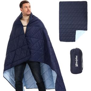 Outdoor Puffy Blanket, Reversible Warm Camping Blanket, Water-Resistant, Packable, Lightweight, Camping Quilt, for Stadium, Backpacking, Hammock, Picnic. 79"x55". Royal Blue (Thick)
