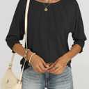 ANRABESS Womens Tops 3/4 Sleeve Crewneck Pleated Dressy Casual Shirts 2025 Summer Business Basic Tee Blouses Work Outfits Black XXL (Black, XXL)