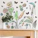 Palm Leaves Wall Decals Boho Tropical Leaves Wall Sticker Removable Green Plant Leaf Walls Decal Peel and Stick Tropical Leave Butterflies Vinyl Art Mural for Bedroom Living Room TV Background Decor