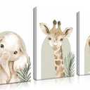 Nursery Wall Decor Set of 3, Cute Animal Lion Elephant Baby Pictures Poster Prints, Giraffe Jungle Canvas Wall Art Woodland Nursery Decor for Boys Girls Room Decoration 16x24 inch Framed (24L" x 16W", Wild Animal Portrait)
