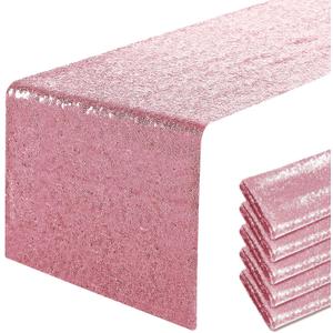 6 Packs 12 x 72 inches Light Pink Sequin Table Runner, Glitter Runner for Birthday Party Supplies Decorations Wedding Bachelorette Holiday Celebration Bridal Shower Baby Shower