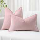 decorUhome Summer Couch Throw Pillow Covers 12x20 Set of 2, Decorative Soft Velvet Modern Cozy Chenille Lumbar Pillow Cases with Elegant Design for Sofa Bed Living Room Home Decor, Blush Pink