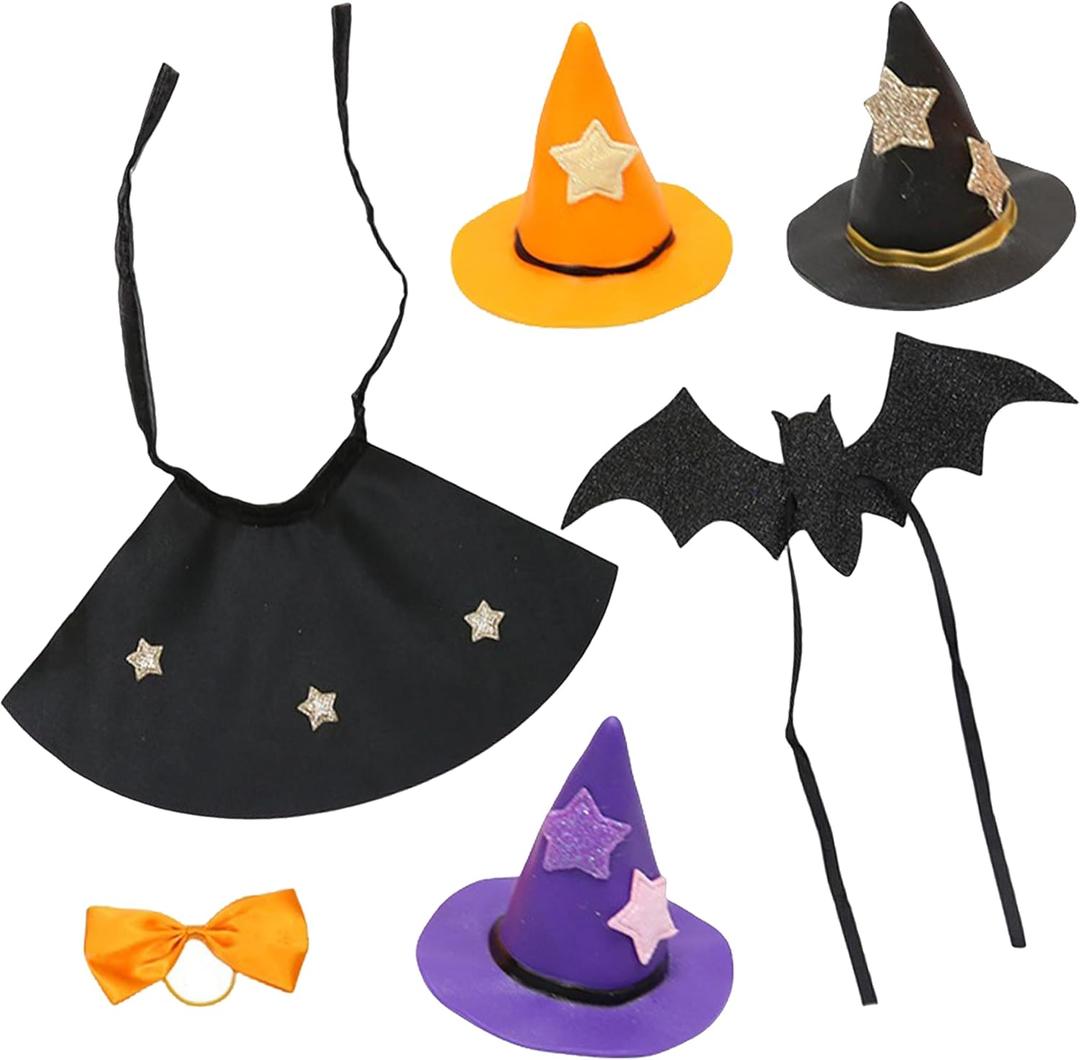 Halloween Wine Bottle Covers 6-Piece Set: Mini Witch Hats Orange Bow Tie, Cape, Bat Wings - Witch Hat Mini for Crafts, Halloween Alcohol Accessories, Wine Bottle Toppers, Party Decor
