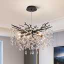 Modern Tree Branch Crystal Chandelier Luxury Blacl Crystal Pendant Lighting 23.6" Contemporary 8-Light Chandeliers for Dining Room Kitchen Bedroom Living Room (23.6" Round, Black)