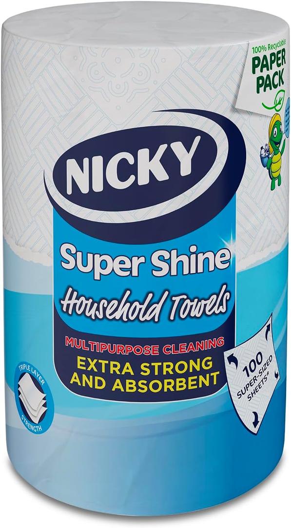 Nicky Super Shine Multipurpose Paper Towel | Plastic Free Packaging | Paper Wrap | Larger Sheets | 3 Layers | Ultra Strong and Absorbent