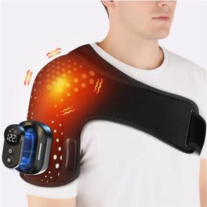 Shoulder Heating Pad with Massager, Shoulders Massager with Heat, Portable Shoulder Brace with Magnetic Detachable Remote Control, 5 Heat & 5 Vibration Modes, Adjustable Size for Men and Women