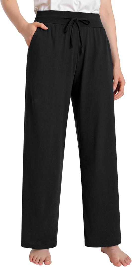 Latuza Women's High Waisted Lounge Pants Petite Length Wide Leg (2XL, Black)