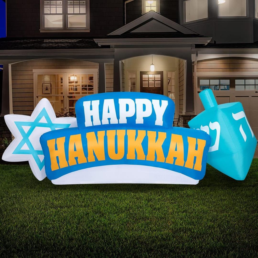 Holidayana Hanukkah Inflatables 10ft Yard Inflatable with Star of David & Dreidel, 10ft Long Happy Hanukkah Inflatable Yard Decoration. Chanukah Outdoor Decorations with LEDs and Fan Sign