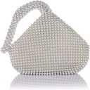ele ELEOPTION Women Silver Beaded Clutch Purse Women's Evening Clutch Triangle Lady Evening Bag for Cocktail Wedding Party for 6.0inch Android IOS Phones
