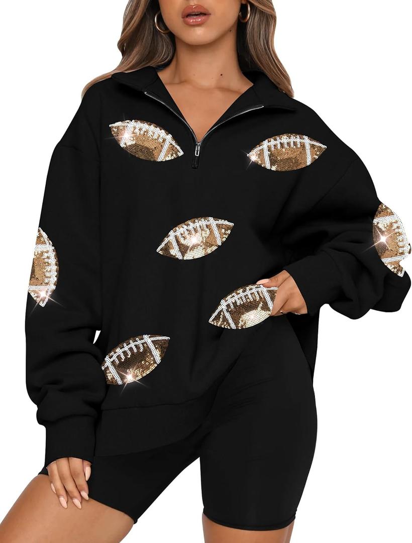 MAXIMGR Football Sweatshirt Women Game Day Sweatshirts Football Team Fans Pullover Shirt Sunday Funday Long Sleeve Tops (Small, Black 338)