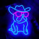 Cowboy French Bulldog Neon Light for Wall Decor, Dog with Cowboy Hat Led Light Up Sign, USB Connectivity Adjustable Brightness, Wall Decor for Dog Lover,Pet Shop, French Bulldog Gifts (Bule Pink)