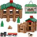 Wondertoys 208 Pcs Wooden Log Set - Classic Building Logs Ages 3+ - Best Retro Building Gift Set for Boys - Creative Construction Engineering Educational Gifts