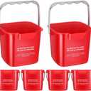 6 Pcs 6 Quart Cleaning Bucket Small Sanitizing Square Bucket Detergent Pail for Home Commercial Restaurant Kitchen Office School(Red)