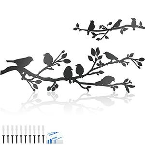 ULENDIS 3Pcs Large Metal Birds Wall Art, Bird on Branch Metal Birds Wall Decor Leaves with Bird Silhouette Sculpture, Ornament Branch Wall Hanging Sign for Balcony Garden Indoor Outdoor Decor