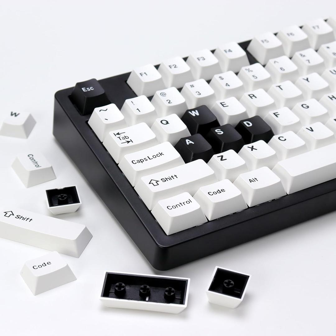 Bow PBT Double Shot Keycap Set,174 Keys White and Black Custom Key Cap Keycaps 60 Percent Cherry Profile Keycaps for 61/64/68/84/87/100/104/108 Mechanical Keyboard