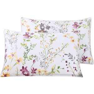 WINLIFE 100% Cotton Pillowcases Garden Floral Printed Pillow Cases Set of 2 Pillow Cover (King Size 20'' x 36'', Lilac)