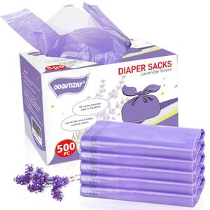 Baby Disposable Diaper Bags Easy-To-Tie Tabs Diaper Sacks with Lavender Scented Diaper Disposal or Pet Waste Bags (500 Count)