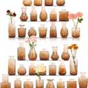 36Pcs Bud Vases Set Small Vintage Glass Bottles Bud Vases in Bulk Multiple Shape Cute Glass Vases for Rustic Wedding Centerpieces Table Decorations and Home Decor(Amber)