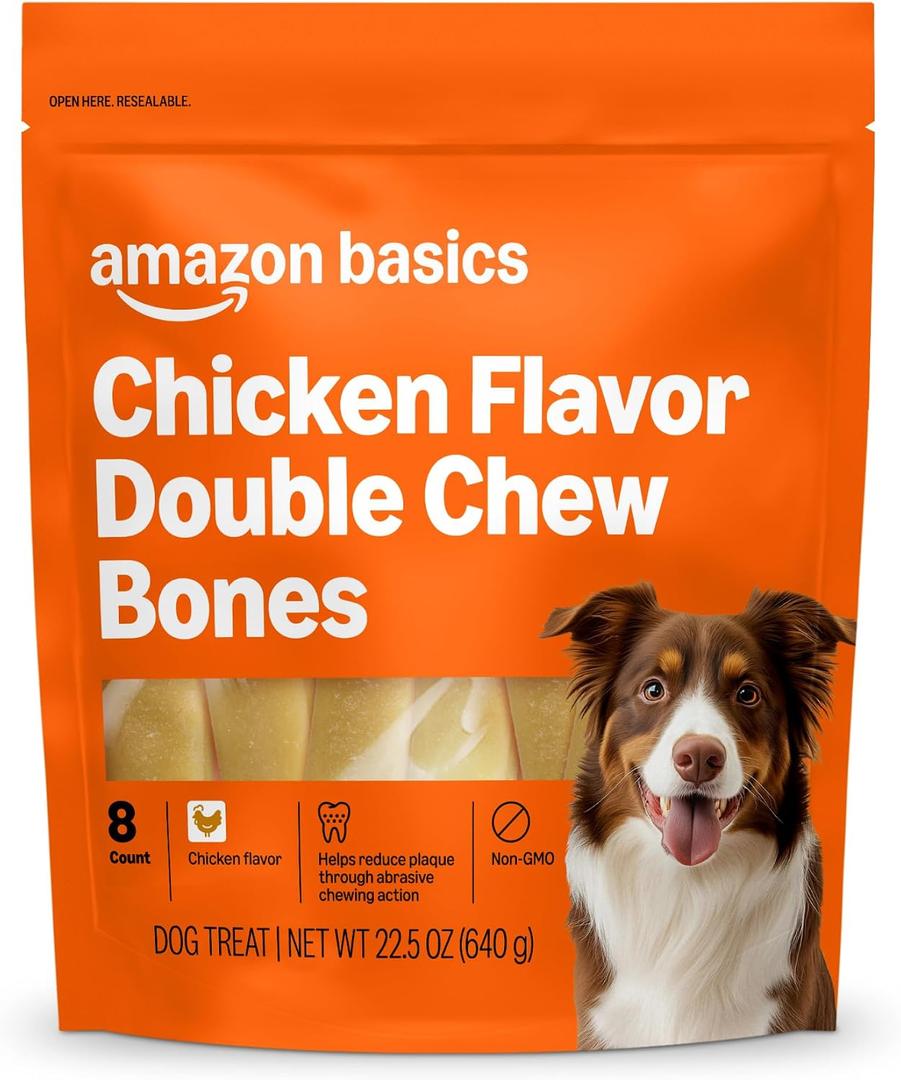 Amazon Basics Double Chew Bone Dog Treats, Chicken - 8 Count, 1 Pack