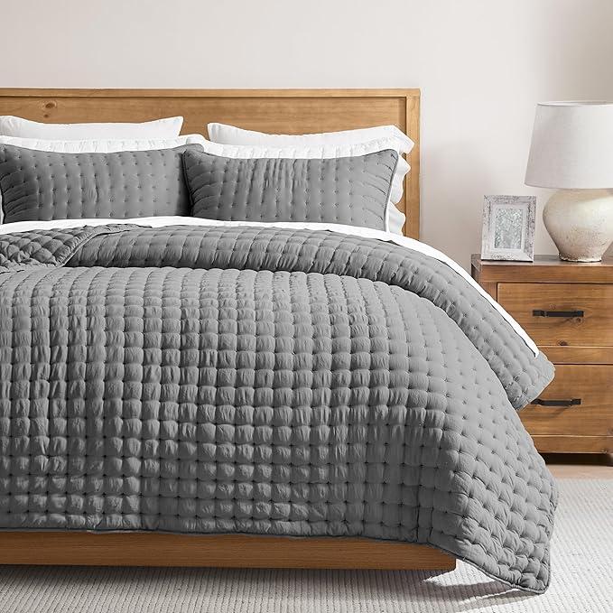 WDCOZY Dark Grey King Size Quilt Bedding Sets with Pillow Shams, Lightweight Soft Bedspread Coverlet, Quilted Blanket Thin Comforter Bed Cover, All Season Summer Spring, 3 Pieces, 104x90 inches