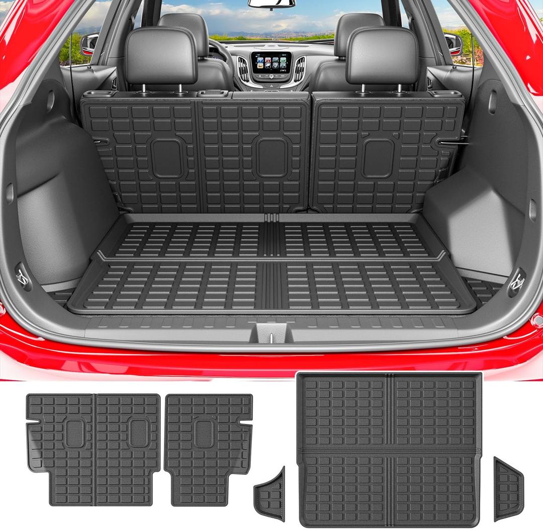 powoq Cargo Mat Compatible with 2018-2024 Chevrolet Equinox GMC Terrain Trunk Liner TPE Cargo Liner Replacement for 2018-2024 Chevy Equinox GMC Terrain Accessories (Trunk Mat+Backrest Mats)