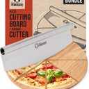 Chef Pomodoro 14" Pizza Cutter Rocker Blade and Pizza Cutting Board Set – Premium Stainless Steel Pizza Slicer with Wooden Pizza Serving Board – Pizza Wooden Board with Pizza Cutting Guide