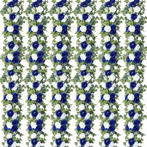 Riceshoot 6 Pcs 26 ft Artificial Eucalyptus Vines Garland with Flowers Faux Floral Greenery Garlands Rose Wreath for Wedding Party Arch Table Decor Backdrop Decorations (Blue and White)
