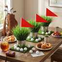 84 Pcs Golf Party Table Decorations Golf Party Centerpieces Supplies Includes 6 Artificial Grass Mats 60 Mini Golfs 6 Flags 12 Artificial Grass for DIY Sports Theme Birthday Parties Decor