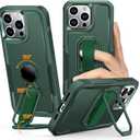 Shields Up for iPhone 15 Pro Max Case with Stand (Two-Way Stand & Finger Strap), 15 Pro Max Phone Case Phone Grip Case with Double Ring Holder, Heavy Duty Shockproof Cover, Green