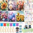 Gersoniel 6 Sets Pre Drawn Paint by Numbers Kit for Adults Beginner, 16x12 Inch Flower Oil Painting on Canvas, Sip and Paint Kit for Adults Couples Date Girls Night, Gifts Home Wall Decor
