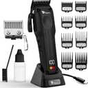 Fagaci Professional Hair Clippers for Men with Superior Precision, 5X Longer Sharpness Professional Barber Clippers Cordless with 2 Blades Fade & Taper, Brushless Motor Mens Hair Clipper Cordless Set (Black)