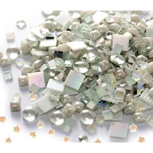 Lanyani 430Pcs Iridescent White Glass Mosaic Tiles Variety Styles Mosaic Tiles Pieces Bulk Shimmering Crystal Tile for Glass Crafts and DIY Decorations, 1.2 Pounds Pack