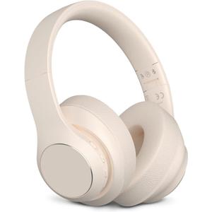 Wireless Bluetooth Headphones Over Ear, 40 Hours Playtime Wireless Headphones with Microphone,Foldable Light Weight Headset with HiFi Stereo Sound for Travel Work (Beige)