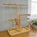 Solid Wood Jewelry Tower Organizer - 3-Tier Tree Holder Stand with 11 Earring Holes, 2 T-bar for bracelets Necklace or watches, Ring Tree & Display Tray 