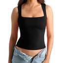 HOYAYO Women's Square Neck Sleeveless Double-Layer Tank Tops Y2K Basics Outfit Tee T Shirts Black S