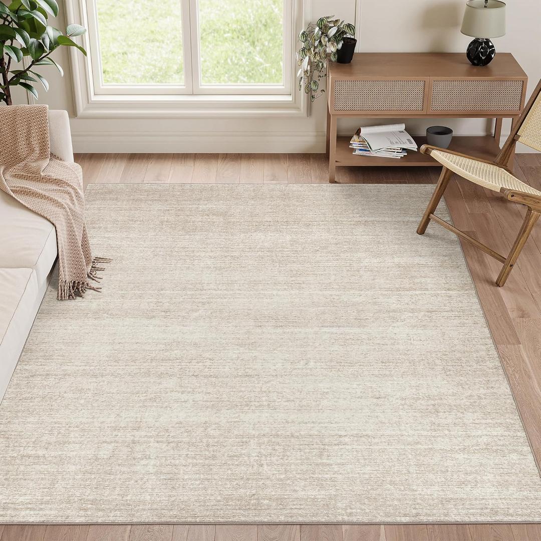 Valenrug Washable Rugs 5x7 - Stain Resistant 5x7 Area Rugs for Living Room, Non Slip Backing Printed Rugs for Bedroom, Folable Machine Washable Area Rug (5'x7', Beige) (5' x 7' (Rectangular), 01-beige)