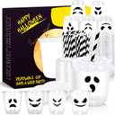 12oz White Black Ghost Halloween Disposable Plastic Cups with Flat Lids and Straws Happy Halloween clear Cups for Party Supplies Coffee, Beer, Drinks, Ice Cream, Snack and More (100)